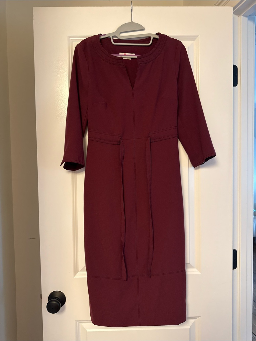 Boden Burgundy Sheath Dress with Tie Waist - NWOT